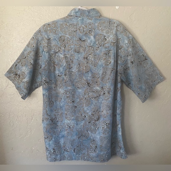 Men’s Basic Options Short Sleeve Blue Batik Cotton Shirt, Tribal Masks Pattern L - Picture 14 of 14